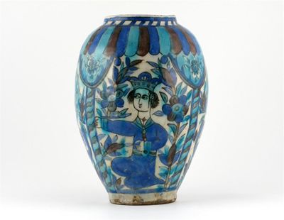 Appraisal: A Middle Eastern pottery ovoid vase painted with two figures