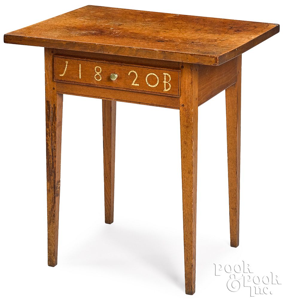 Appraisal: Pennsylvania walnut one-drawer stand Pennsylvania walnut sulphur inlaid one-drawer stand