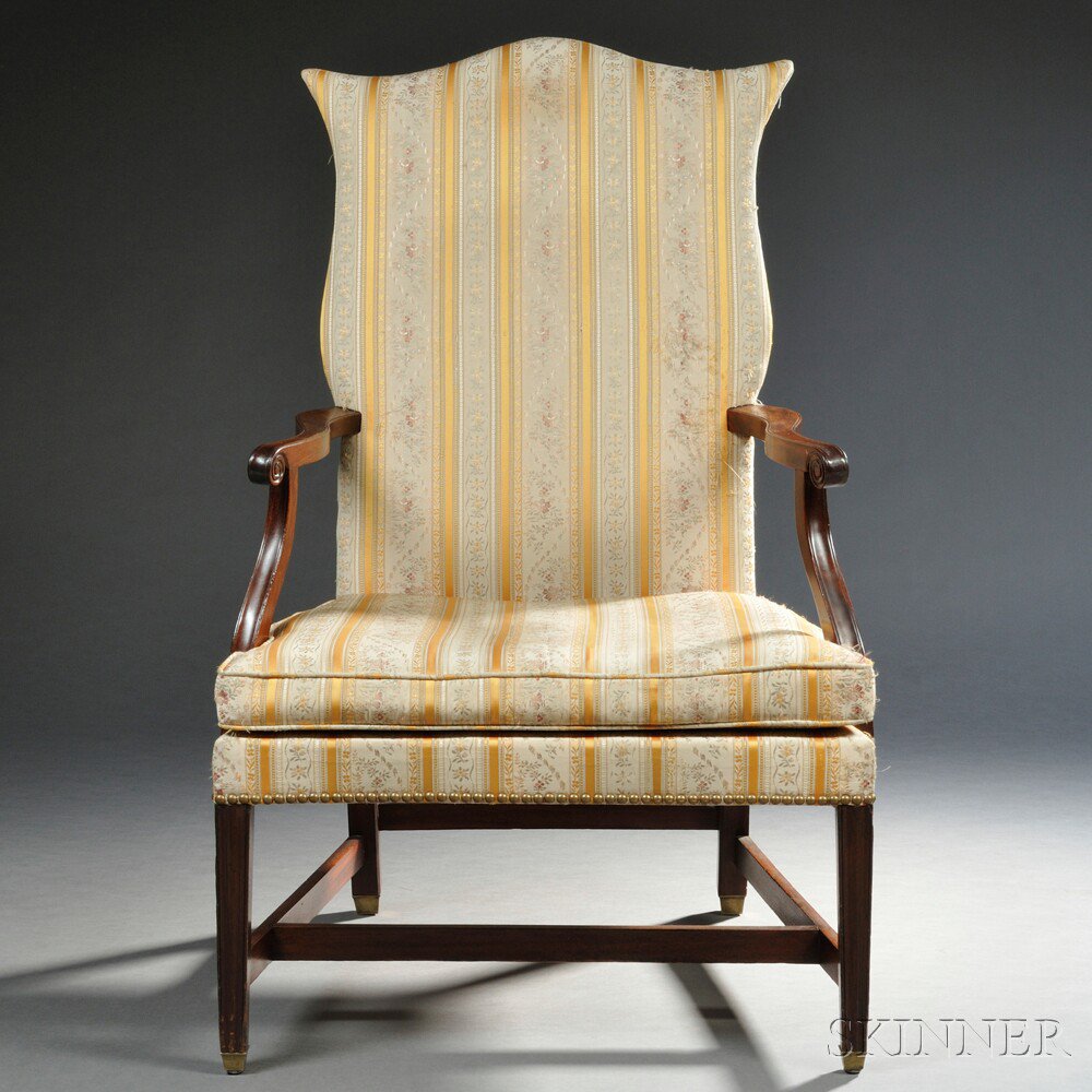 Appraisal: Federal Carved Mahogany Upholstered Lolling Chair probably Massachusetts c -