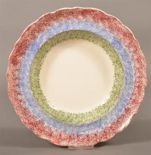 Appraisal: Red Blue and Green Spatter Soup Plate Adams Red Blue