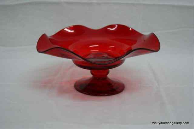 Appraisal: Hand Blown Ruby Red Art Glass Footed Candy CompoteFrom the