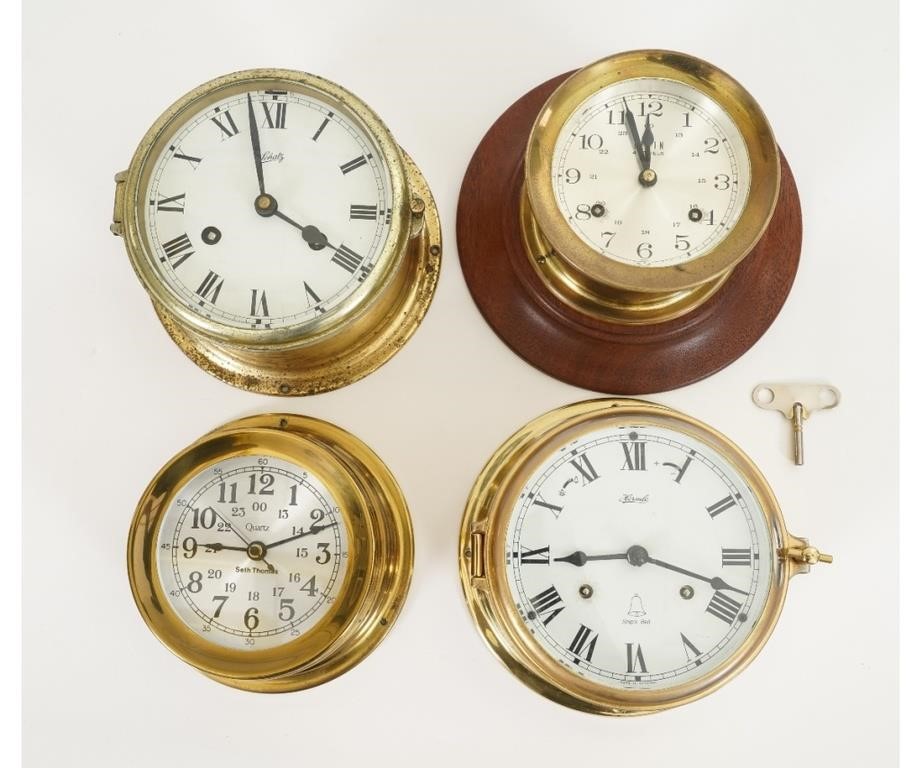 Appraisal: Four brass ships clocks to include an Elgin jewel example