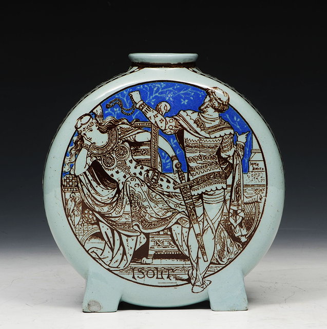 Appraisal: A MINTONS AESTHETIC MOON FLASK with transfer scenes after E