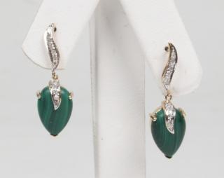 Appraisal: PAIR OF K MALACHITE AND DIAMOND EARRINGS PAIR OF K