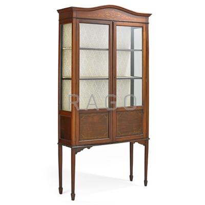 Appraisal: EDWARDIAN CURIO CABINET Mahogany with inlay two shelves ca x