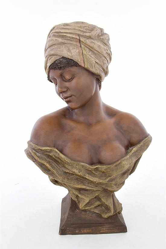 Appraisal: Friedrich Goldscheider Austrian - LA NEGRESSE AU PAPILLION painted terracotta