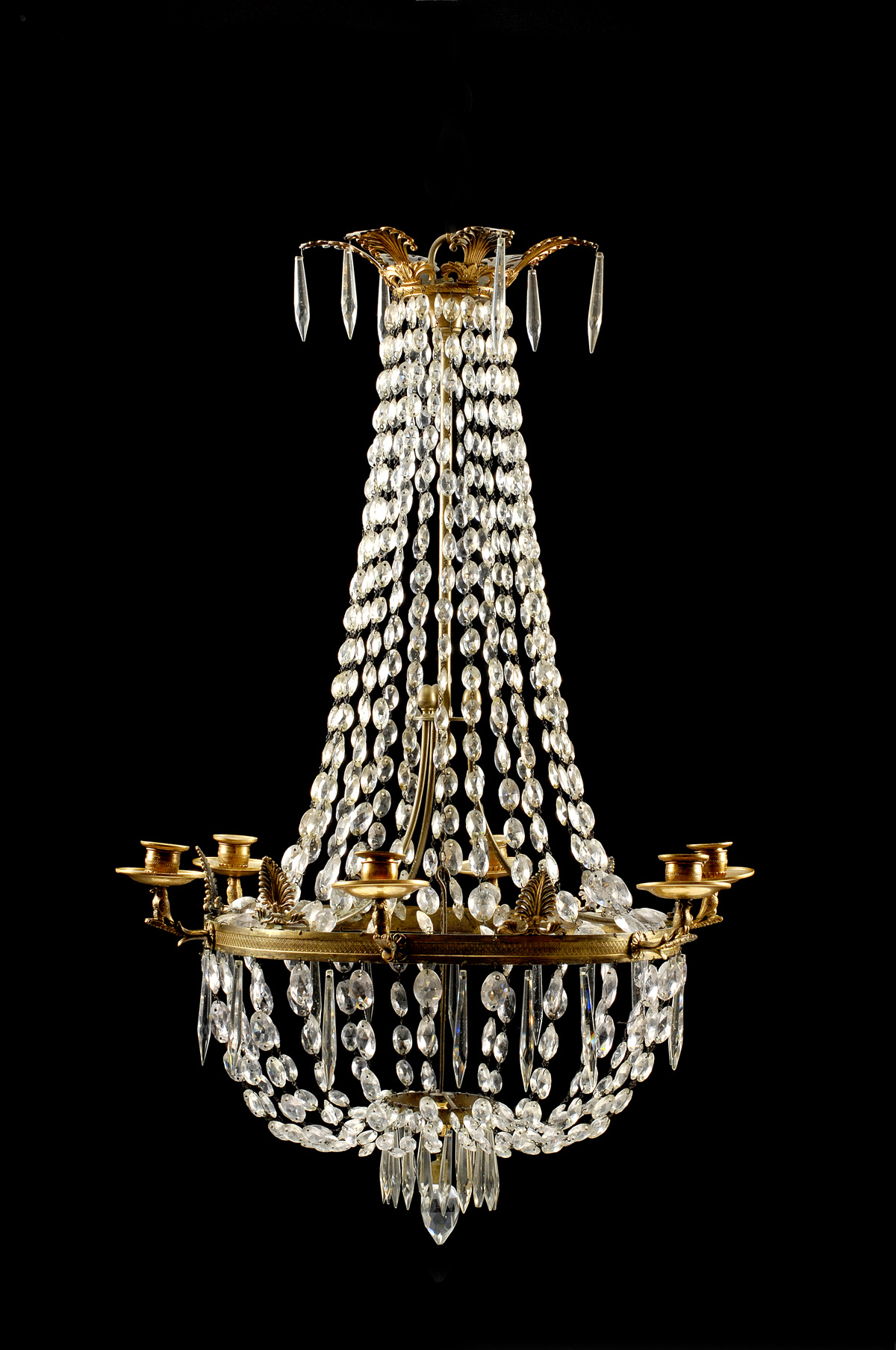 Appraisal: EMPIRE GILT-BRONZE AND CUT GLASS CHANDELIER