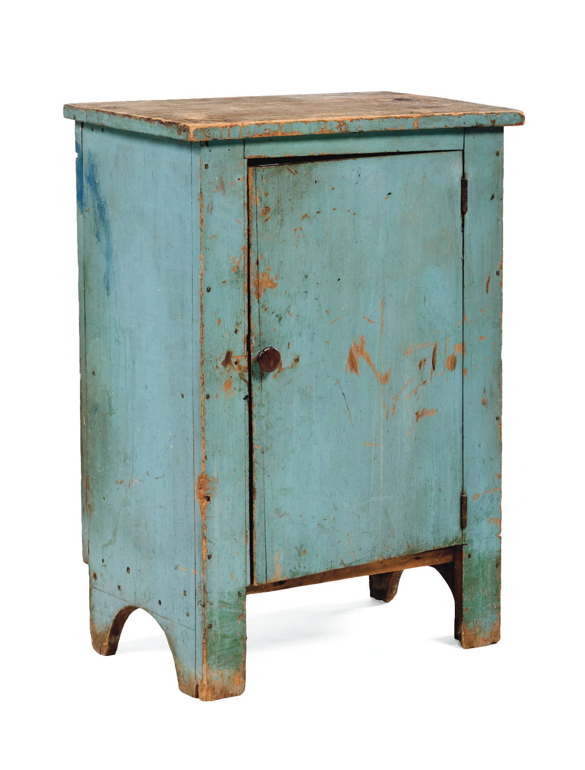 Appraisal: EARLY NEW ENGLAND DIMINUTIVE BLUE PAINTED CUPBOARD WITH ARCHED SIDE