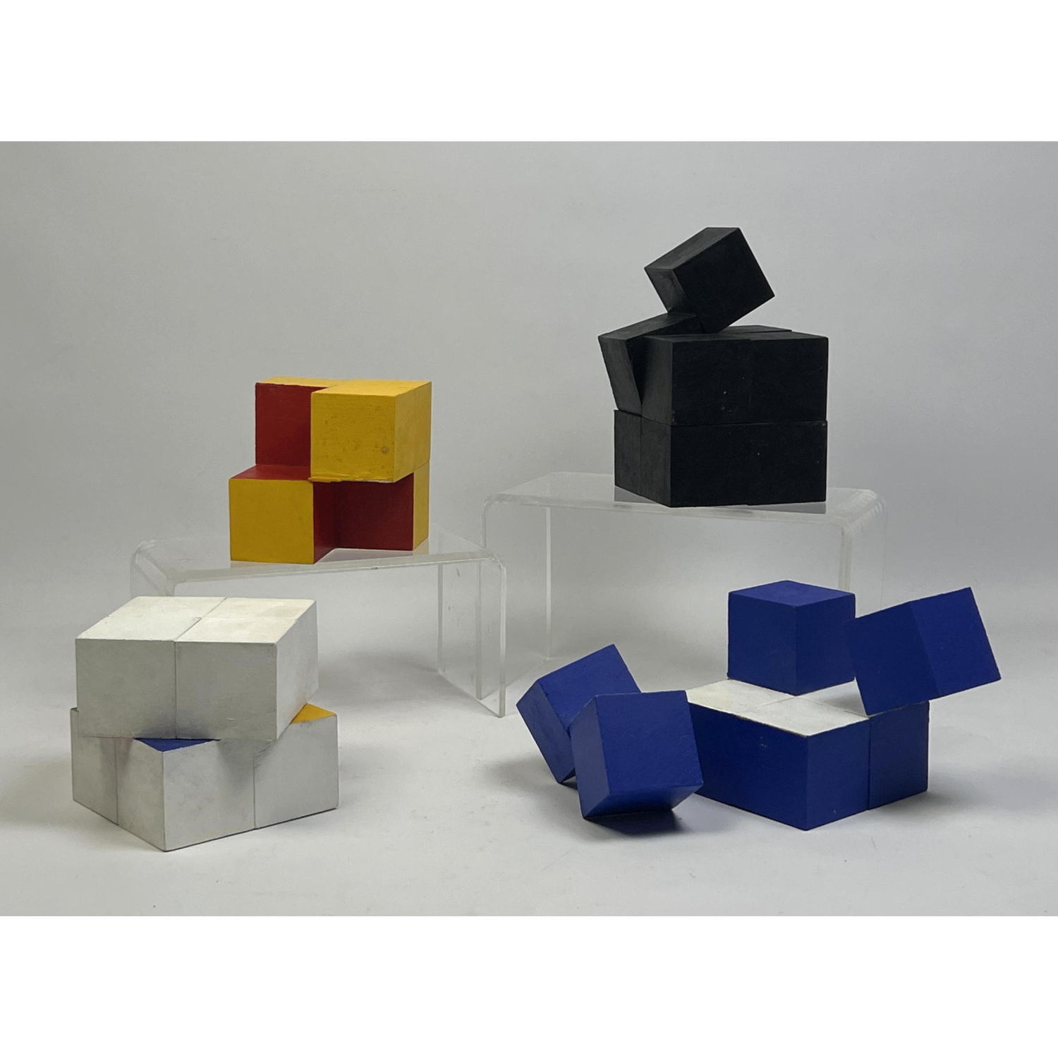 Appraisal: Collection GEORGE D'AMATO Wood Block Sculptures Painted assembled wood cube