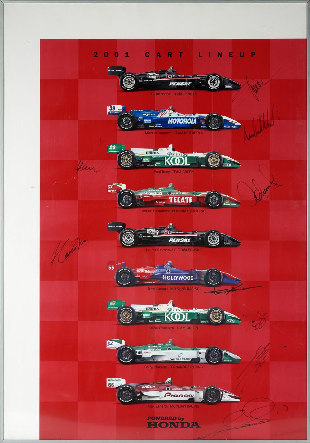 Appraisal: SIGNED RACING POSTER Cart Lineup Powered by Honda with eight