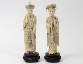 Appraisal: CARVED IVORY EMPEROR AND EMPRESS PAIR OF CARVED JEWELED IVORY