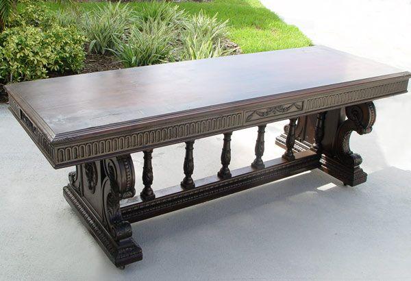 Appraisal: ft LONG HORNER TYPE CARVED MAHOGANY LIBRARY TABLE Heavily carved