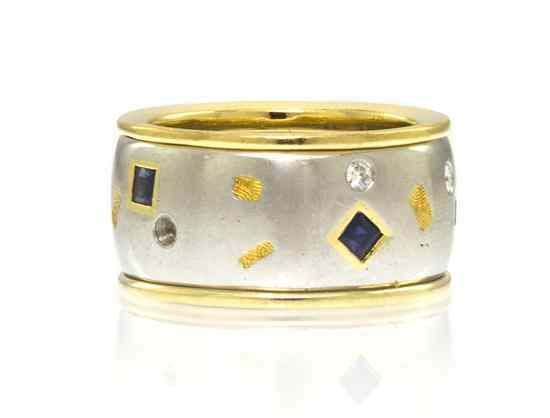 Appraisal: A Platinum Karat Yellow Gold Sapphire and Diamond Ring containing