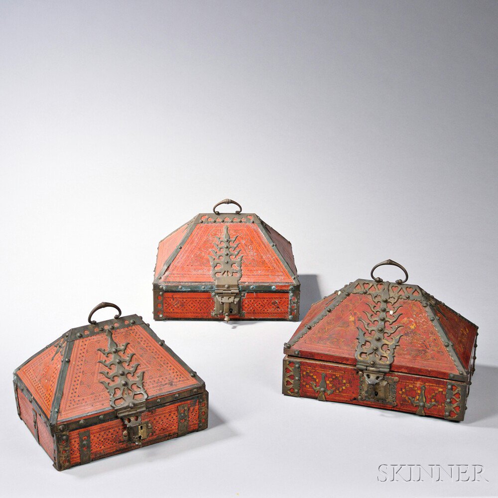 Appraisal: Three Lacquered Malabar Boxes India th century or later all