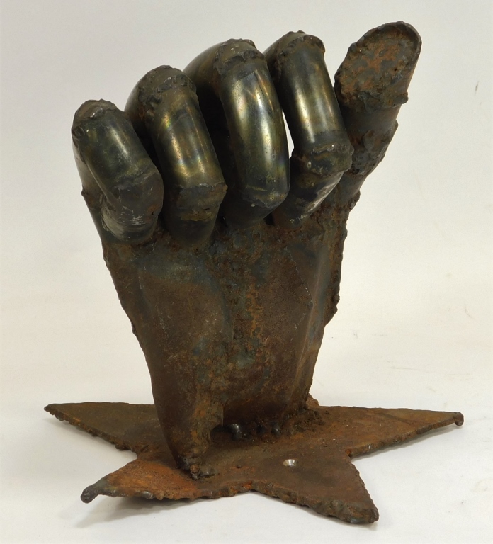 Appraisal: LARGE BRUTALIST MCM METAL HAND SCULPTURE United States th CenturyDepicts