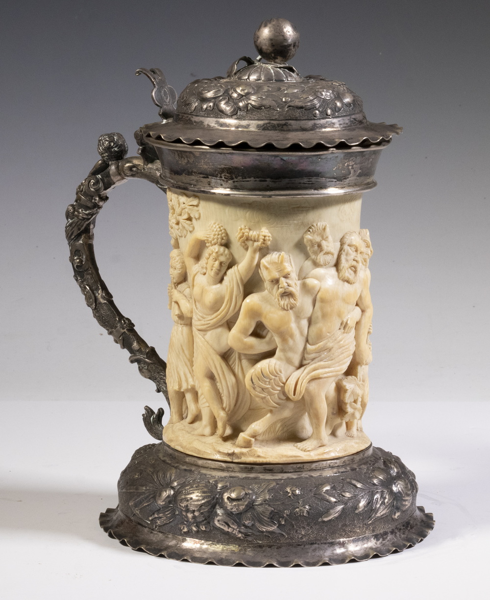 Appraisal: A SCARCE GERMAN SILVER TH C COVERED STEIN WITH RELIEF