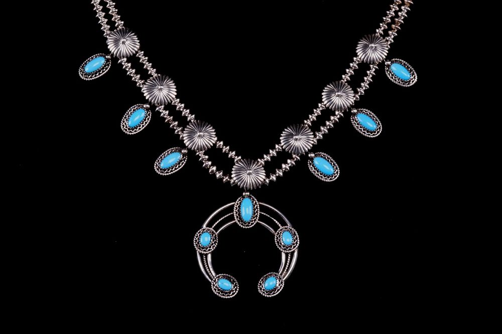 Appraisal: Navajo Sleeping Beauty Squash Blossom Necklace Featured in this lot