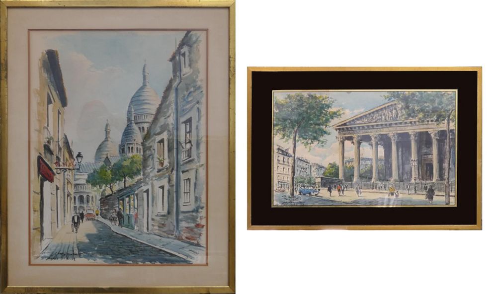 Appraisal: 's PARIS STREET SCENE WATERCOLORS SIGNED A lot of two