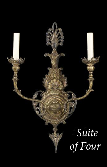 Appraisal: Quartet of Continental Bronze-Patinated Brass Two-Light Appliques first quarter th