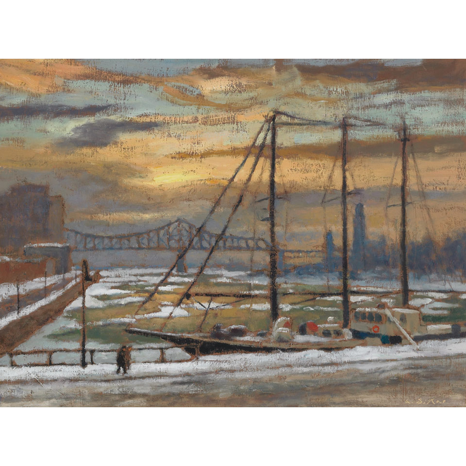 Appraisal: ANTOINE BITTAR WINTER WHARF MONTREAL oil on board signed x