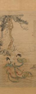 Appraisal: Chinese Scroll depicting beauties Chinese watercolor on silk scroll painting