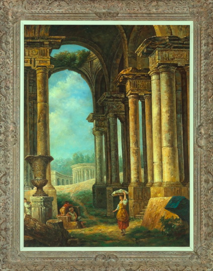 Appraisal: Italian School th Century Peasants Amongst Ruins oil on canvas