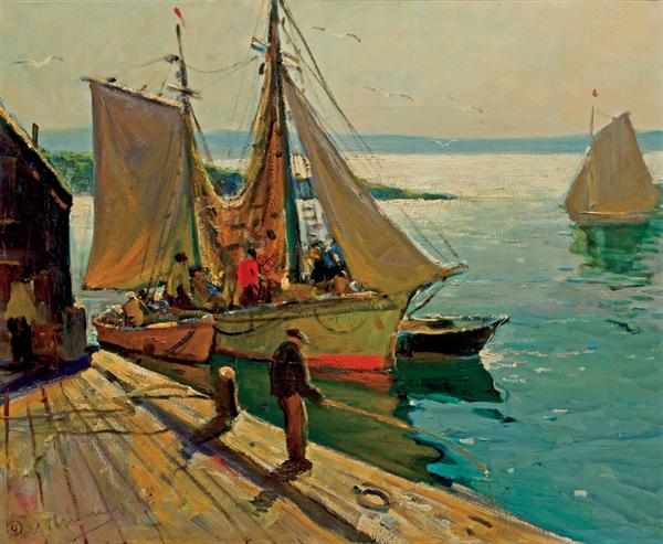 Appraisal: ANTHONY THIEME American - ''Harbor Scene'' oil on canvas signed