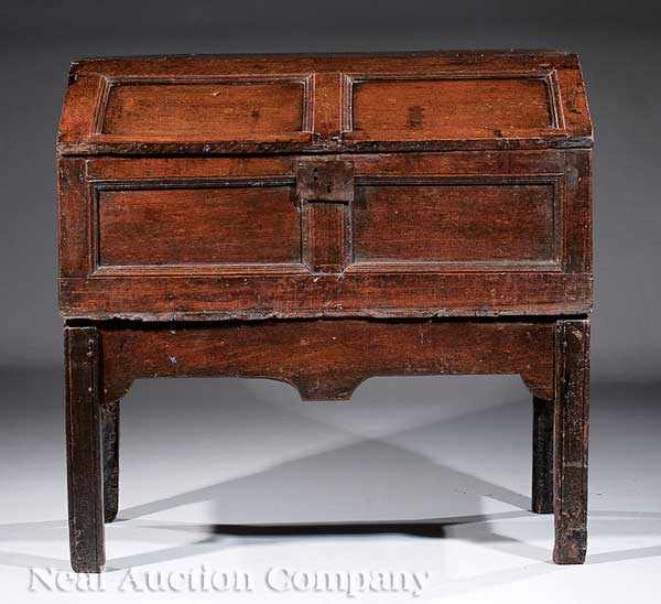 Appraisal: A Queen Anne Oak Chest-on-Stand th c paneled slant front