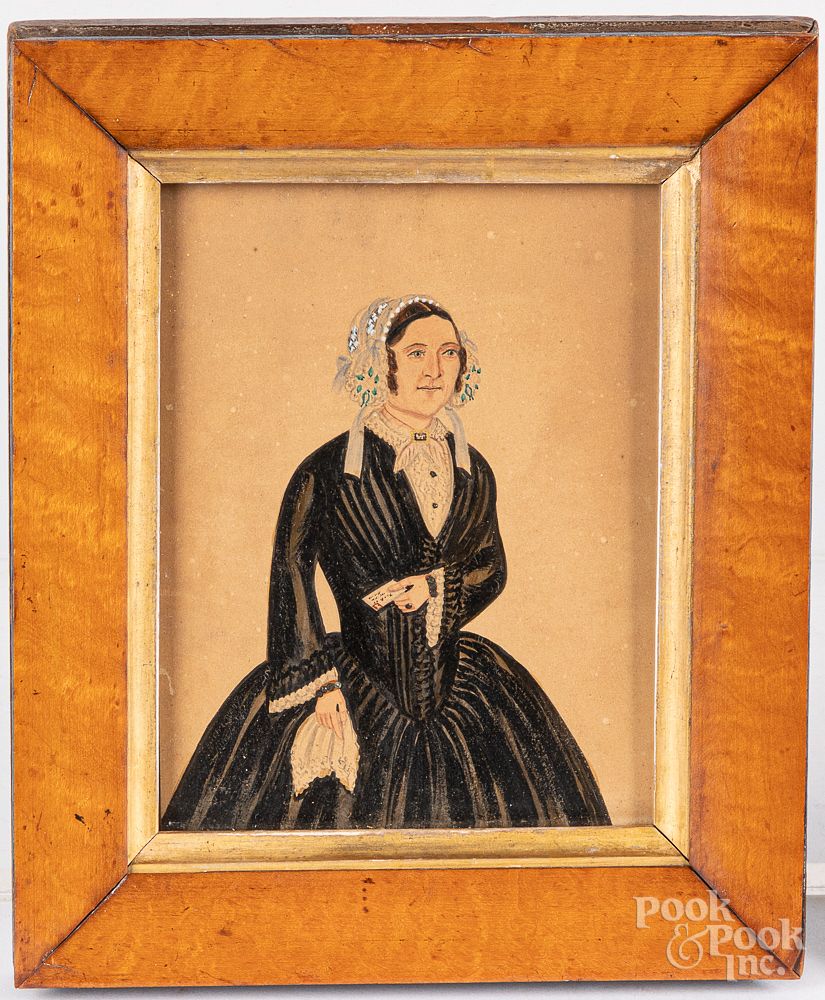 Appraisal: Miniature watercolor portrait of a woman th c Miniature watercolor