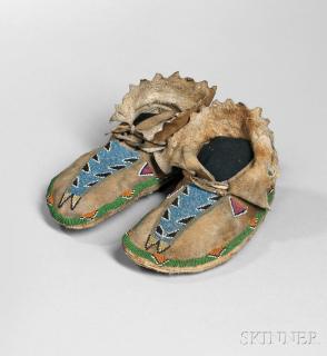 Appraisal: Scarce Pair of Paiute Shoshone Beaded Hide Moccasins c s