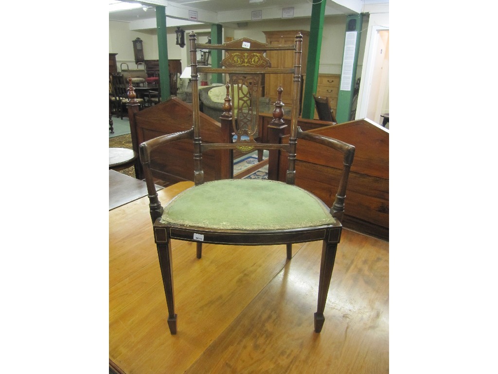 Appraisal: Edwardian rosewood inlaid parlour chair