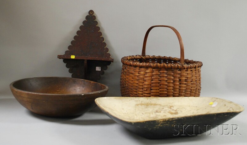 Appraisal: Three Country Wooden Items and a Woven Splint Basket a