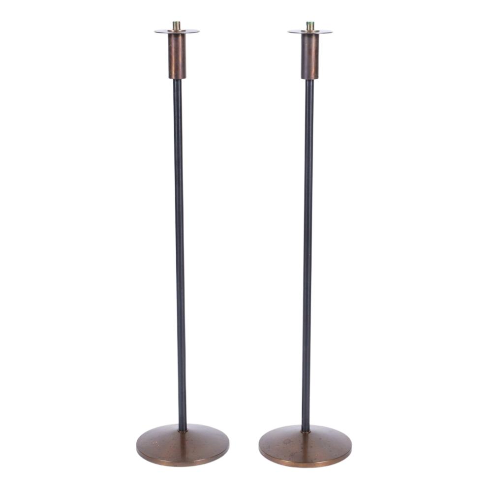 Appraisal: PAIR OF MCM MIXED METAL ALTER CANDLE FLOOR STANDS CA