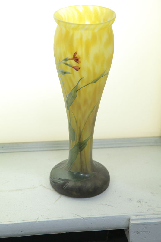 Appraisal: DAUM NANCY CAMEO GLASS VASE Mottled yellow to brown vase