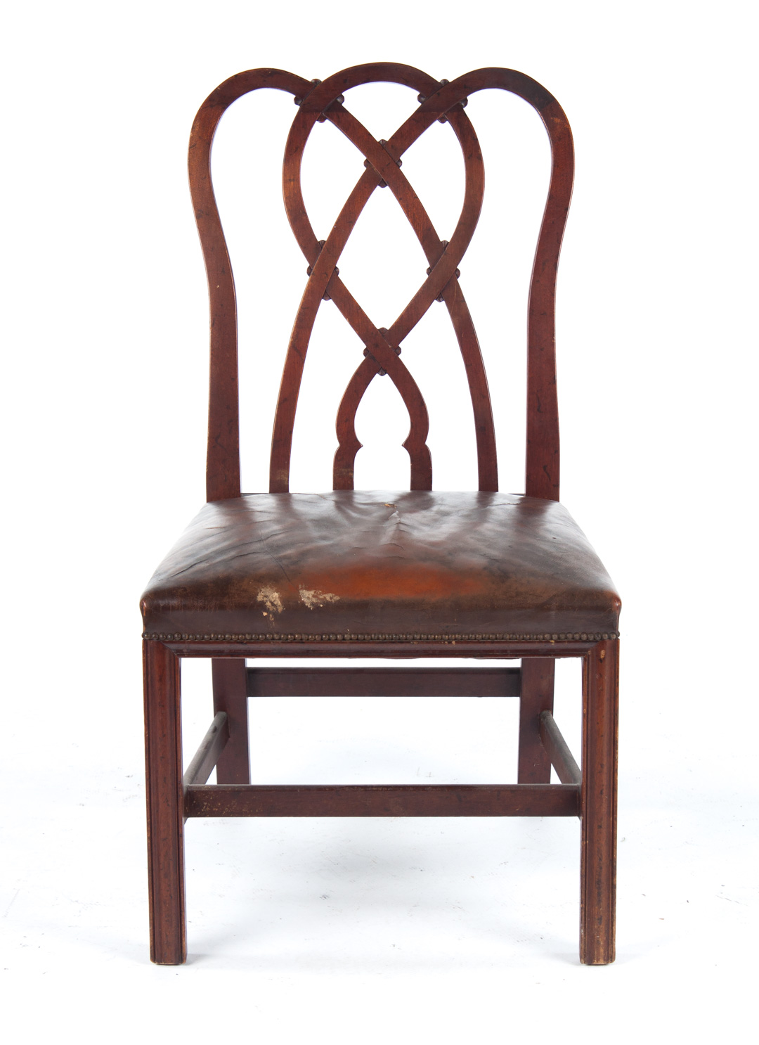 Appraisal: George III walnut side chair circa open strapwork carved love