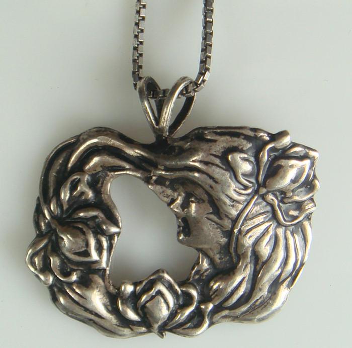 Appraisal: Unmarked silver art nouveau pendant on Sterling Chain Estimate -