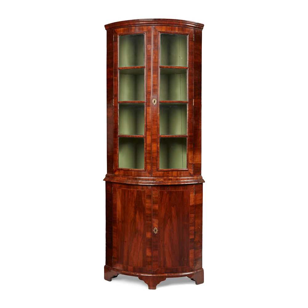 Appraisal: GEORGIAN WALNUT BOWFRONT STANDING CORNER CUBPOARD TH CENTURY with cavetto