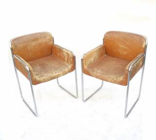 Appraisal: Pair of Chrome Leather Armchairs Pair of chrome and leather