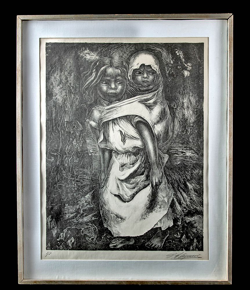 Appraisal: Framed Siqueiros Lithograph Dos Ninos Madre Nina David Alfaro Siqueiros