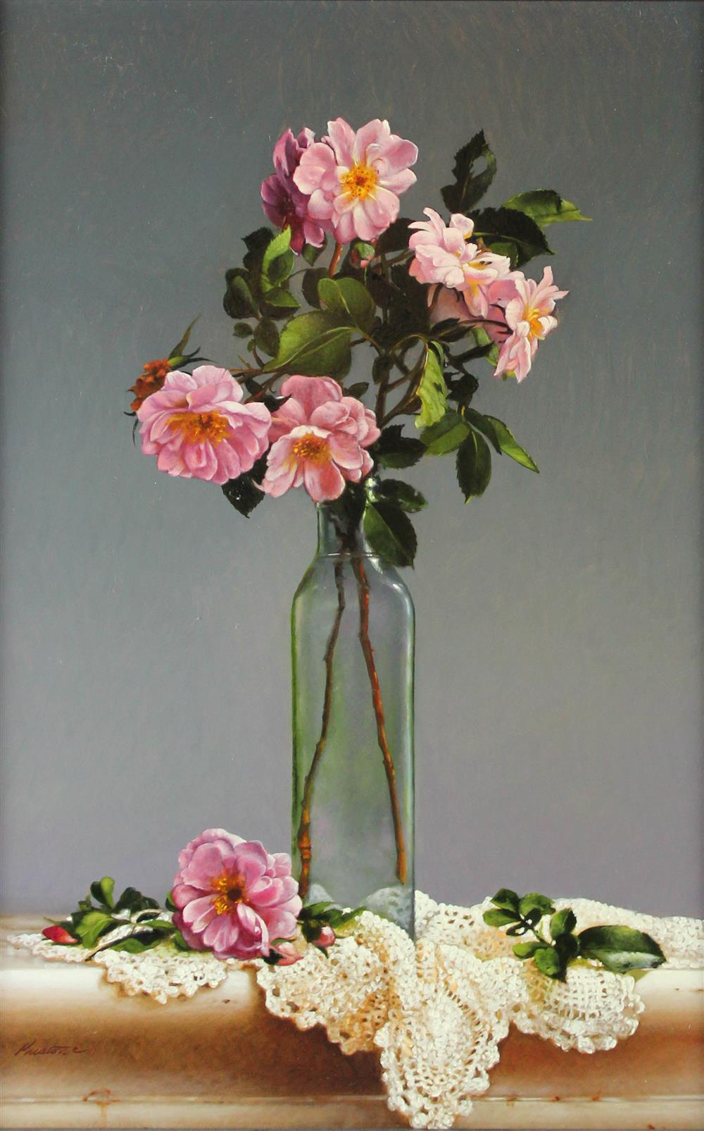 Appraisal: LARRY PRESTON AMERICAN - STILL LIFE - WILD ROSES Oil