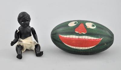 Appraisal: Black Americana Watermelon and Baby Lithographed shaped cardboard watermelon approx