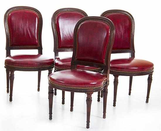 Appraisal: Set of four French Empire style mahogany and leather side