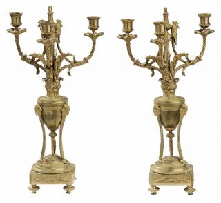 Appraisal: Pair of Empire Style Bronze Dor Candelabra French late th