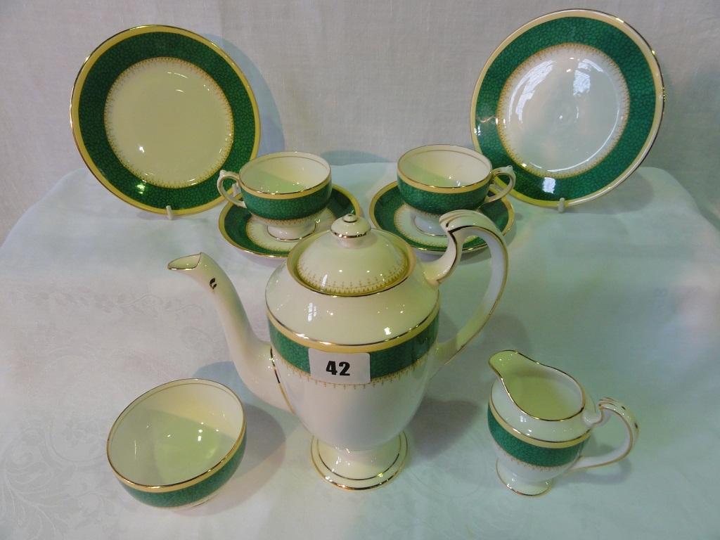 Appraisal: A six place Copeland Grosvenor china coffee service with green