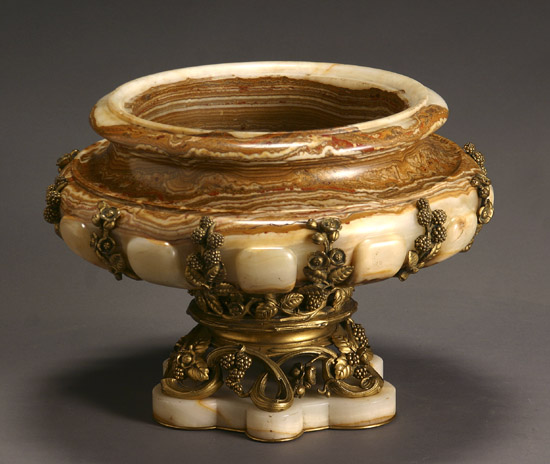 Appraisal: Continental Ormolu Mounted Brown and Cream Colored Onyx Centerpiece Circa