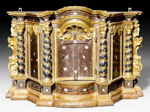 Appraisal: SMALL PAINTED TABERNACLE Baroque Spain or Italy th century Carved