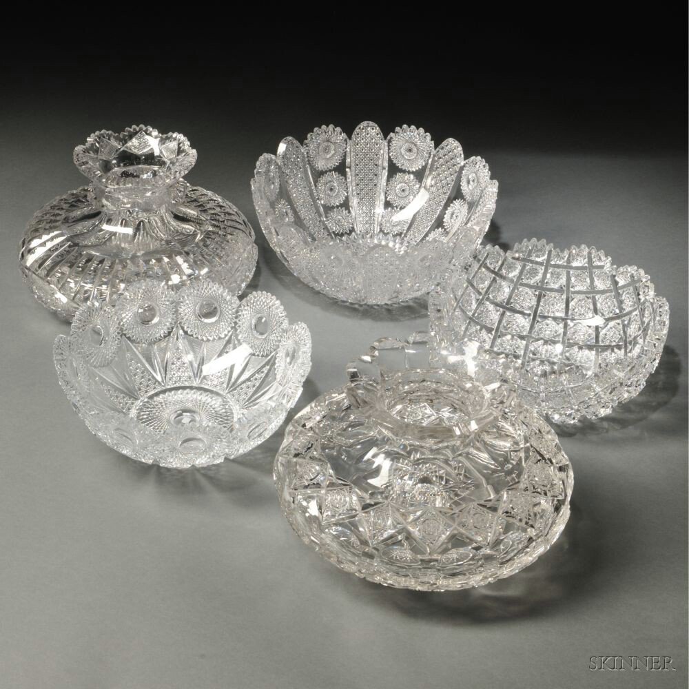 Appraisal: Five Pieces of American Colorless Cut Glass late th early