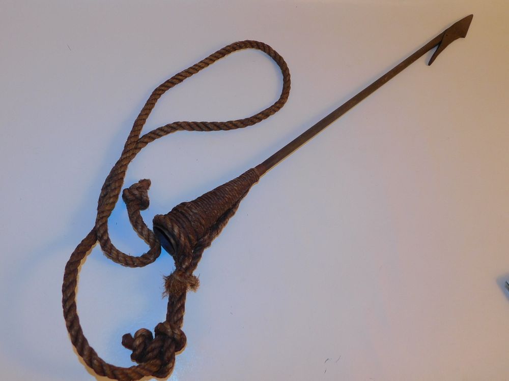 Appraisal: ANTIQUE WHALING HARPOON Antique iron whaling harpoon with rope-wrapped handle