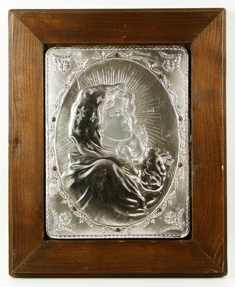 Appraisal: A - Madonna and Child Silver Plaque Plaque of the