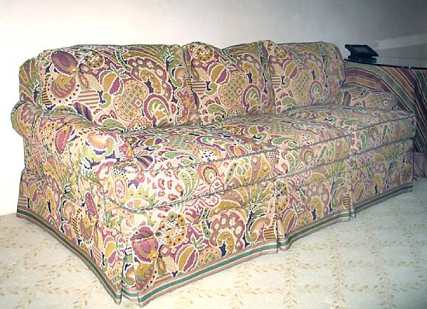 Appraisal: A Contemporary fruit motif upholstered sofa height in width ft